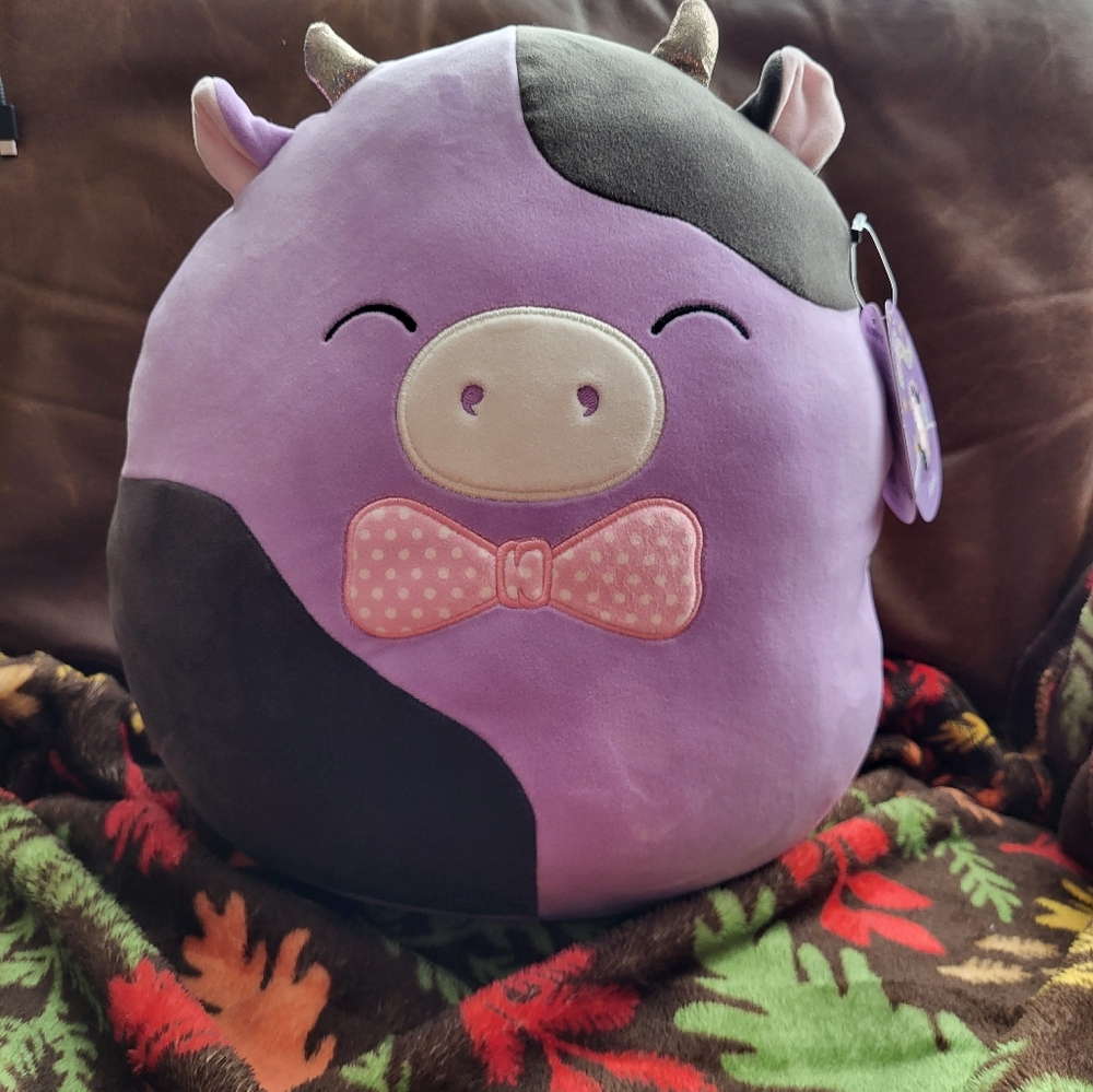 NWT Squishmallow Alexie The Black And  Purple COW.